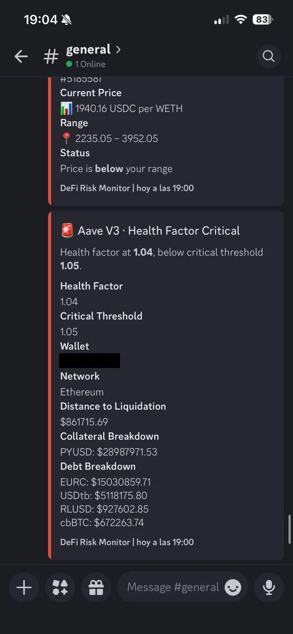 Aave V3 Health Factor alert in Discord